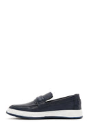 Men's Navy Blue Leather Casual Loafer | Derimod