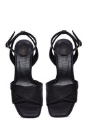 Women's Black Leather Low Heel Sandals | Derimod