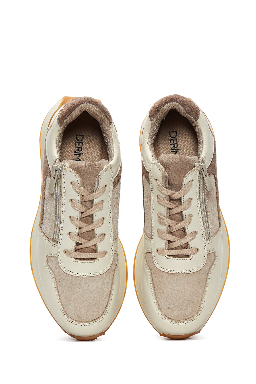 Kadın Bej Süet Detaylı Deri Sneaker