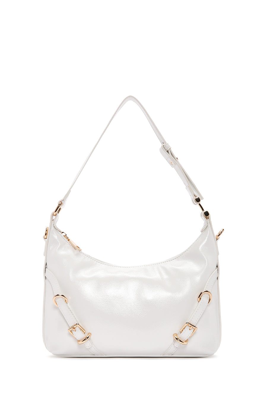 Women's White Long Strap Patent Leather Shoulder Bag