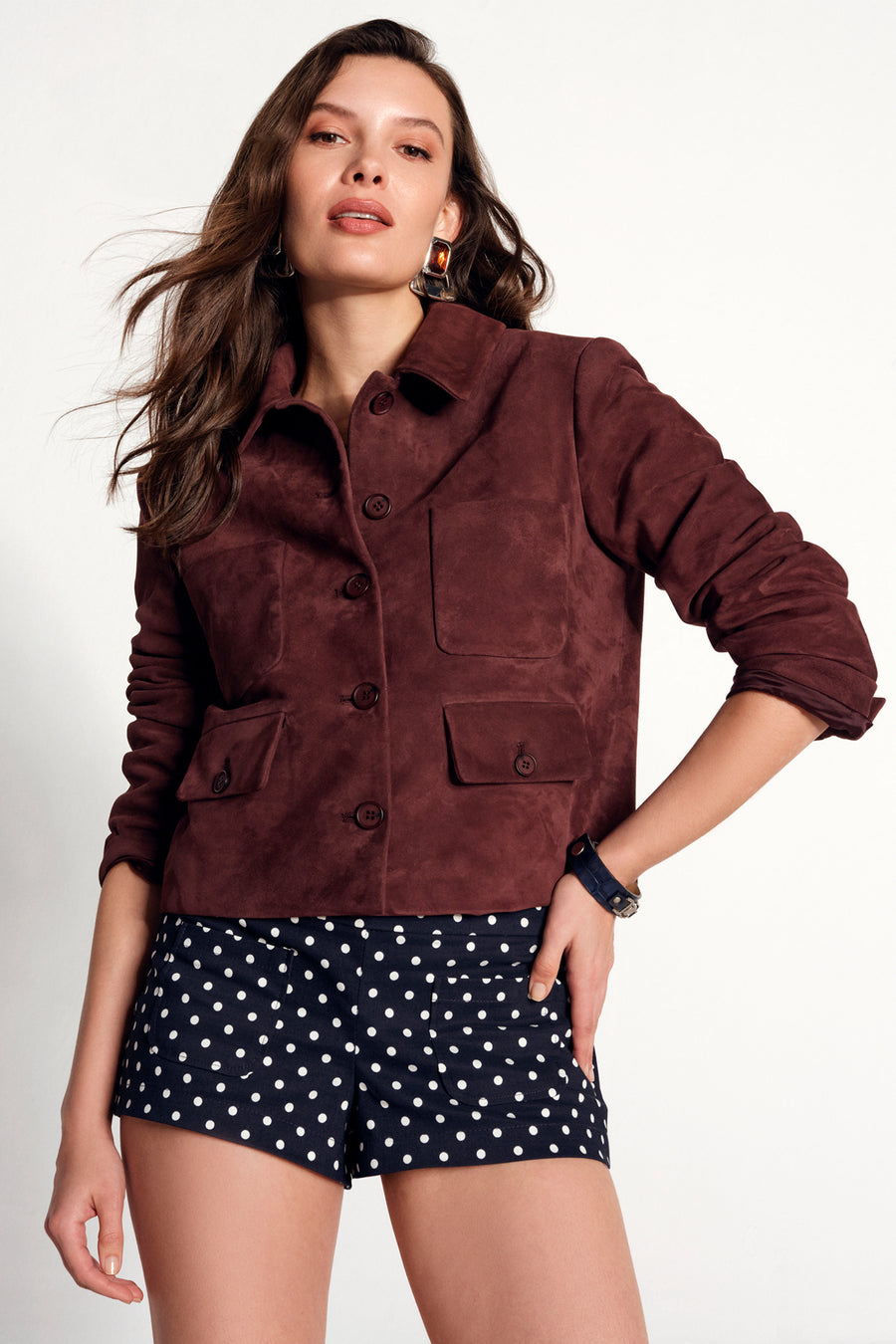 Cassandra Woman Burgundy Slim-Fit Suede Leather Jacket