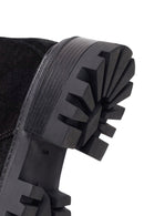 Woman Black Zip Closure Chunky-Heeled Suede Combat Boots | Derimod