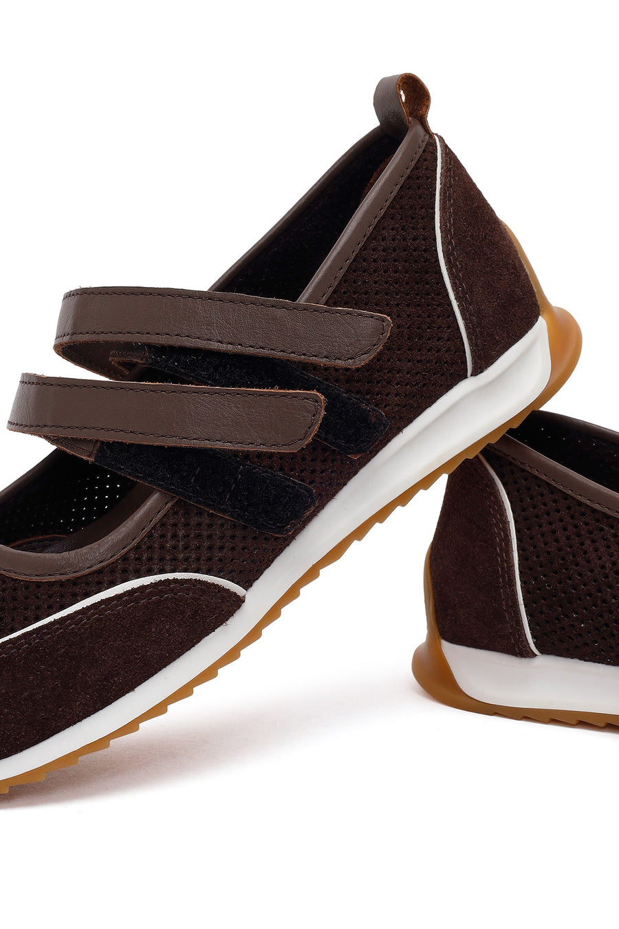 Women's Brown Strapped Suede Leather Ballet Flats