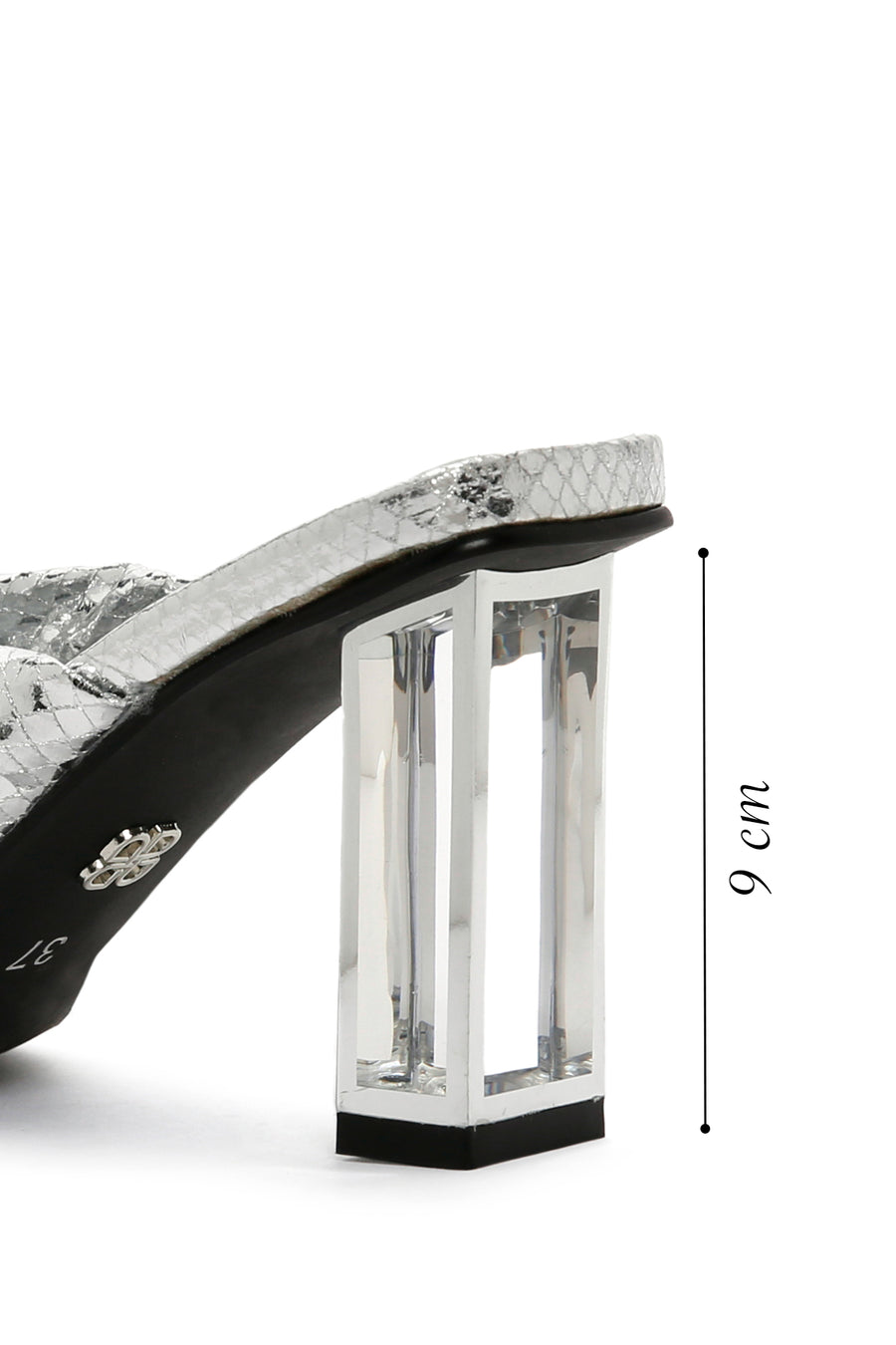 Women's Silver Transparent Thick Heeled Metallic Slippers