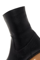 Women's Black Leather Zippered Heeled Boots | Derimod