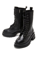 Women's Black Leather Thick Soled Boots | Derimod