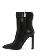 Women's Black Zipper Heeled Leather Boots | Derimod