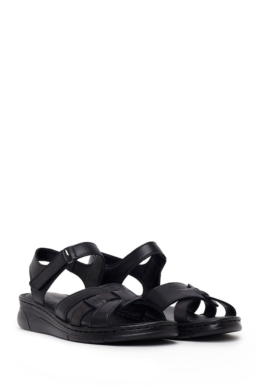 Woman Black Strappy Leather Comfort Sandal