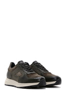 Men's Khaki Leather Suede Detailed Thick Soled Sneaker | Derimod