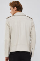 Carter Men's Beige Biker Leather Coat | Derimod