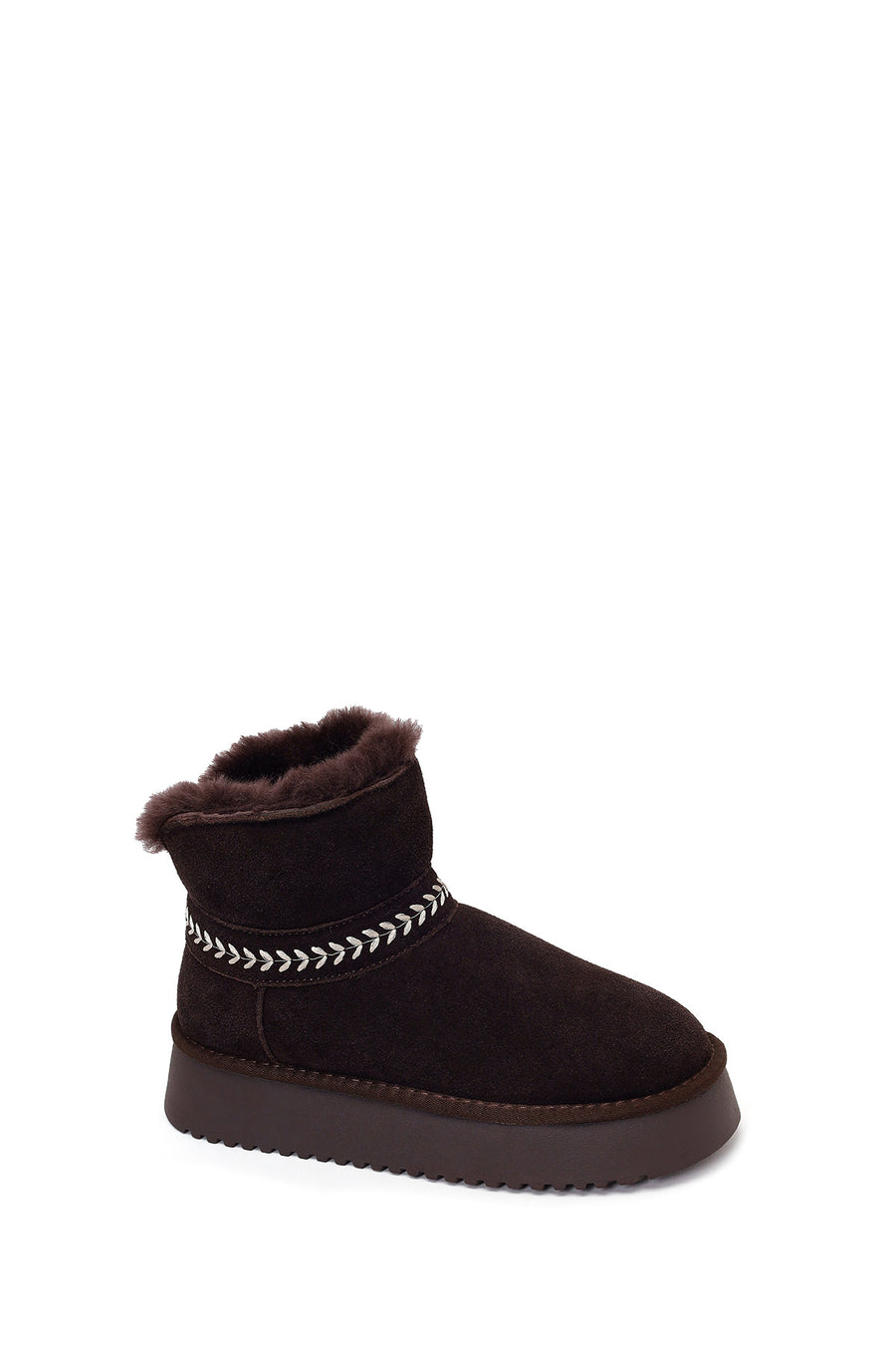 Woman Brown Thick-Soled Suede Teddy Boots