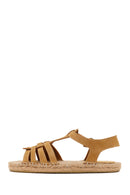 Women's Camel Suede Leather Espadrille Sandals with Ankle Buckle | Derimod