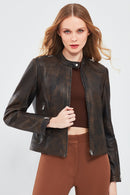 Glam Women's Brown Vintage Leather Jacket | Derimod