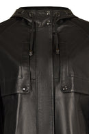 Celine Woman Black A-Line Hooded Leather Coat | Derimod