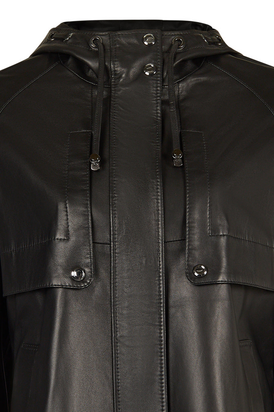 Celine Woman Black A-Line Hooded Leather Coat