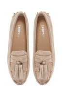 Women's Beige Tassel Detailed Suede Leather Loafer | Derimod