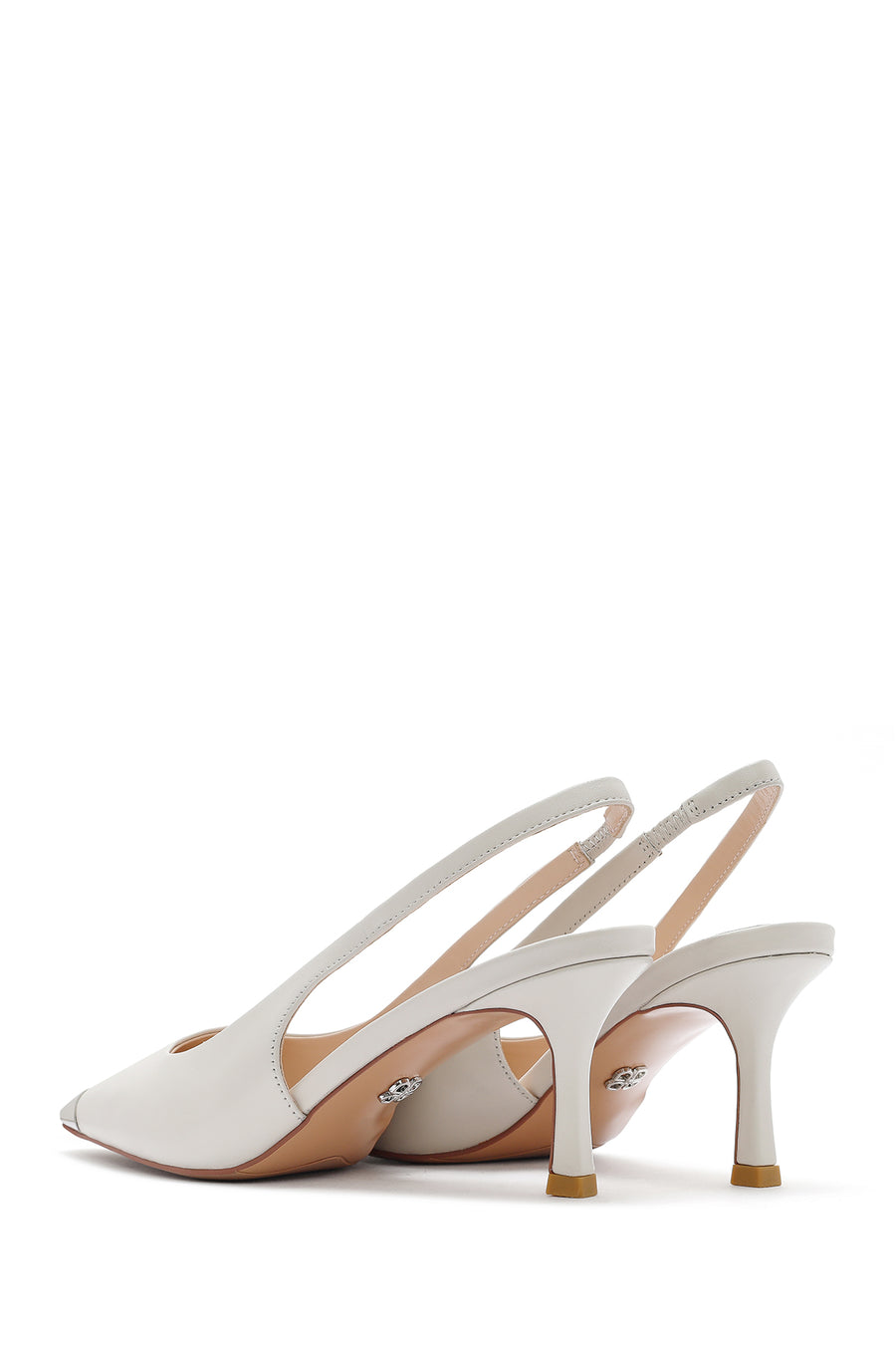 Women's Cream Open Back Leather High Heel Shoes