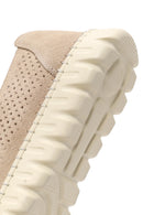 Woman Beige Stone-Embellished Suede Comfort Shoes | Derimod