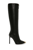 Women's Black Zippered High Thin Heeled Leather Boots | Derimod