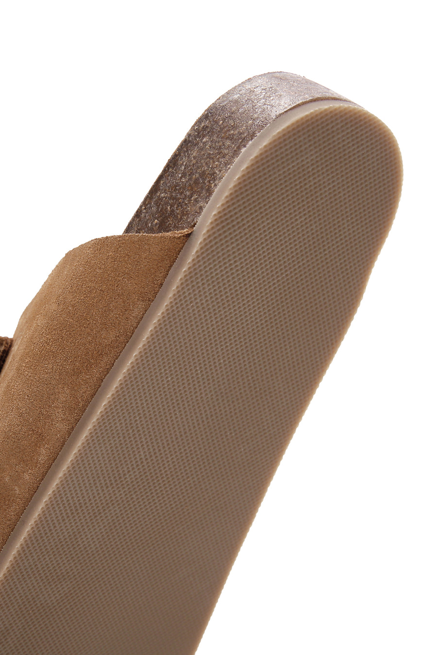 Women's Tan Double Buckle Suede Leather Slippers