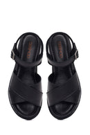 Women's Black Ankle Buckle Platform Leather Sandals | Derimod