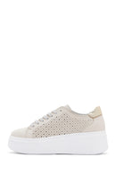 Women's Beige Thick Sole Lace Up Leather Sneaker | Derimod