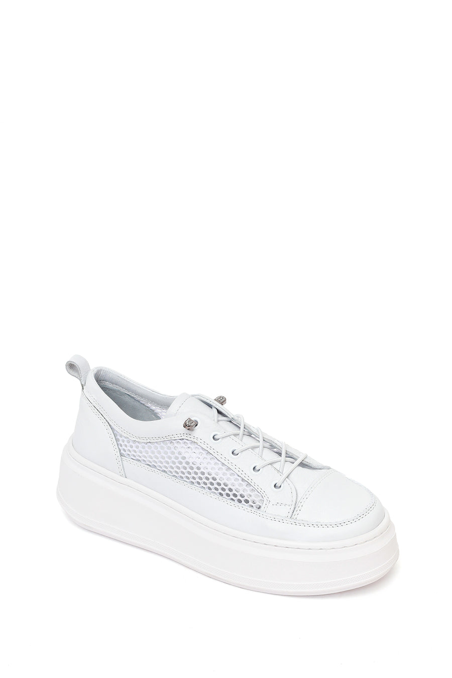 Woman White Lace-Up Thick-Soled Leather Sneaker