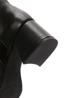 Women's Black Zipper Heeled Leather Boots | Derimod