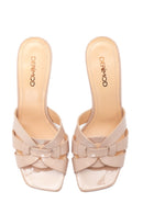 Kadın Bej Deri Rugan Topuklu Terlik | Derimod