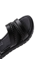 Women's Black Leather Bodrum Sandals | Derimod