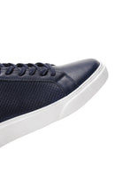 Men's Navy Blue Leather Printed Sneaker | Derimod