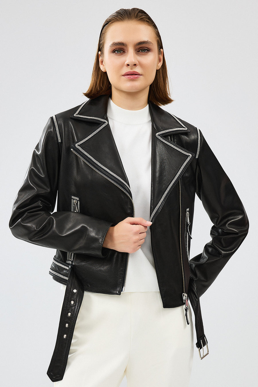 Lady Women's Black Short Leather Jacket