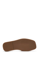 Women's Beige Leather Braided Slippers | Derimod