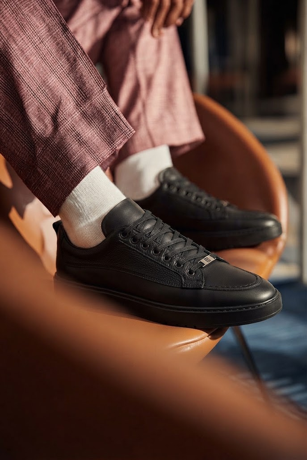 Erkek Siyah Bağcıklı Kalın Tabanlı Deri Sneaker