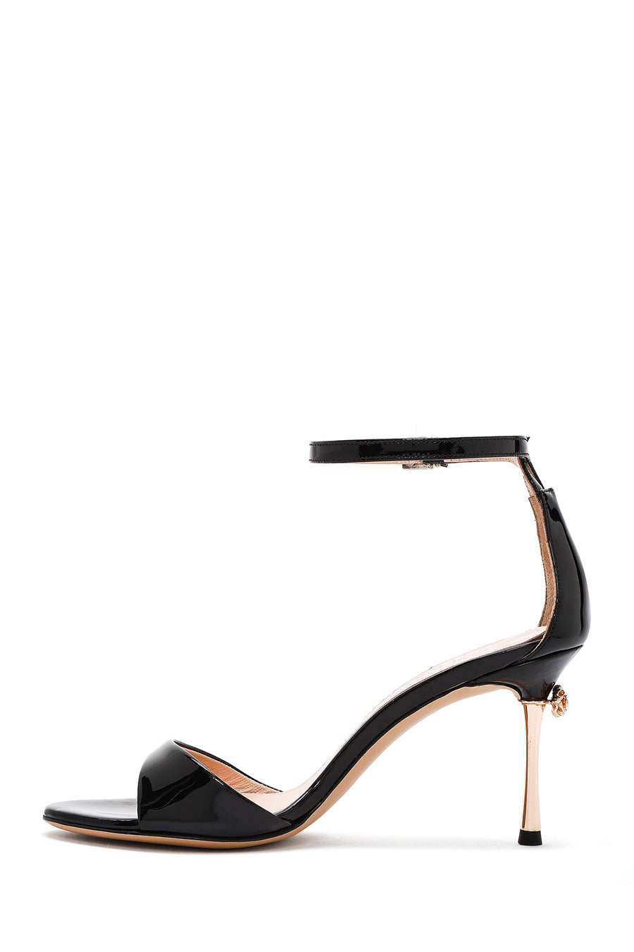 Women's Black Ankle Strap High Thin Heel Patent Leather Shoes