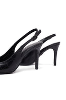 Woman Black Crocodile-Embossed Open-Back Stiletto High Heel | Derimod