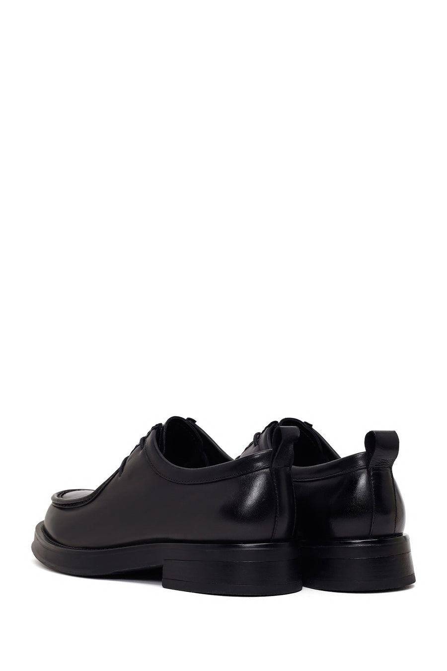 Male Black Lace-Up Thick-Soled Leather Casual Shoes