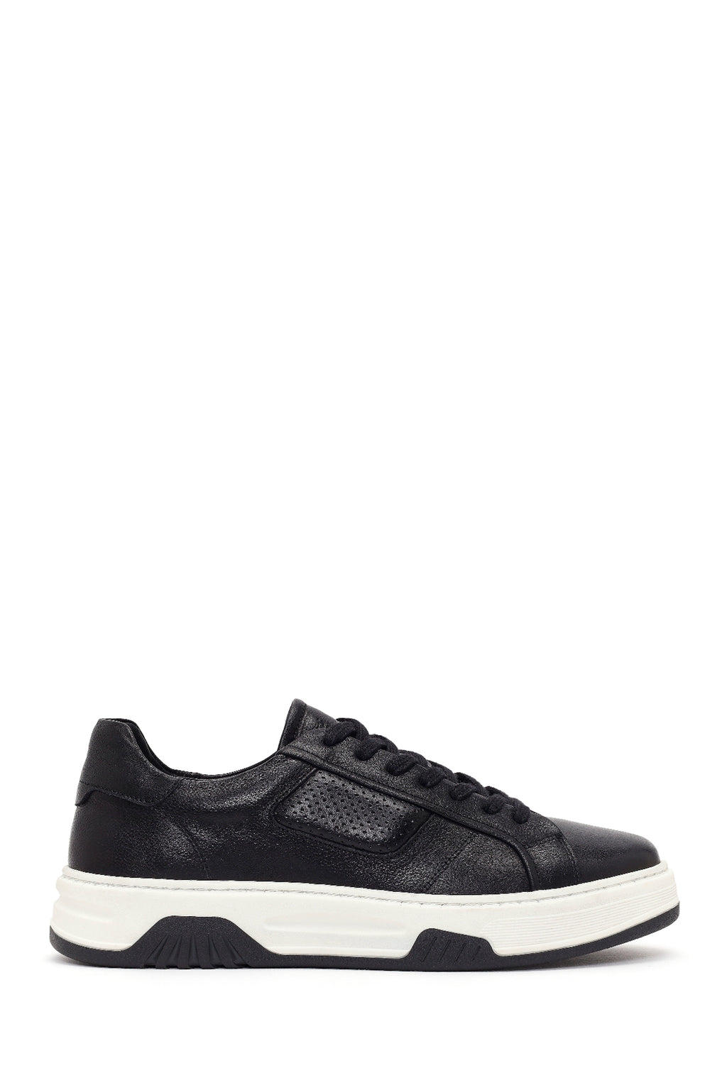 Erkek Siyah Kalın Tabanlı Bağcıklı Deri Sneaker