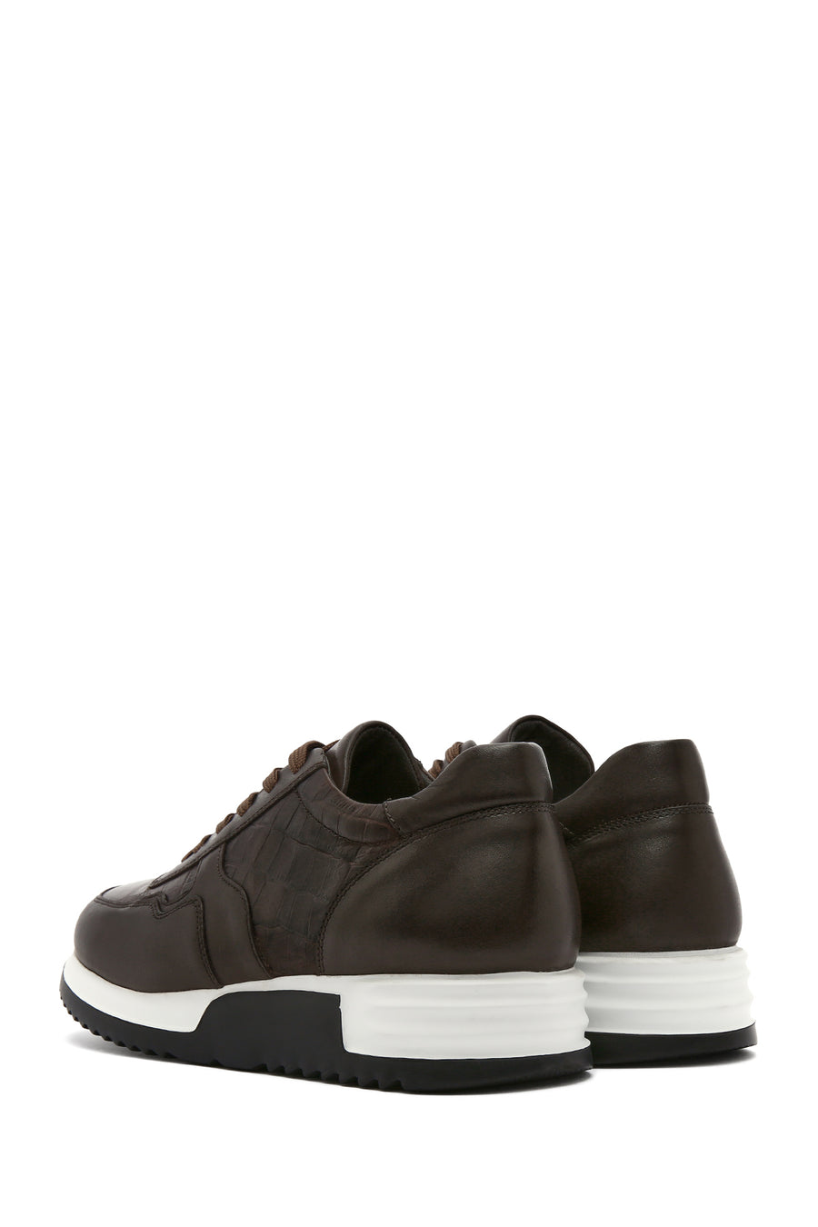 Erkek Kahverengi Bağcıklı Deri Sneaker
