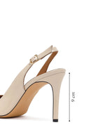 Women's Cream-Colored, Open-Back, Thin-Heeled Patent Leather Shoes with Ankle Buckle | Derimod