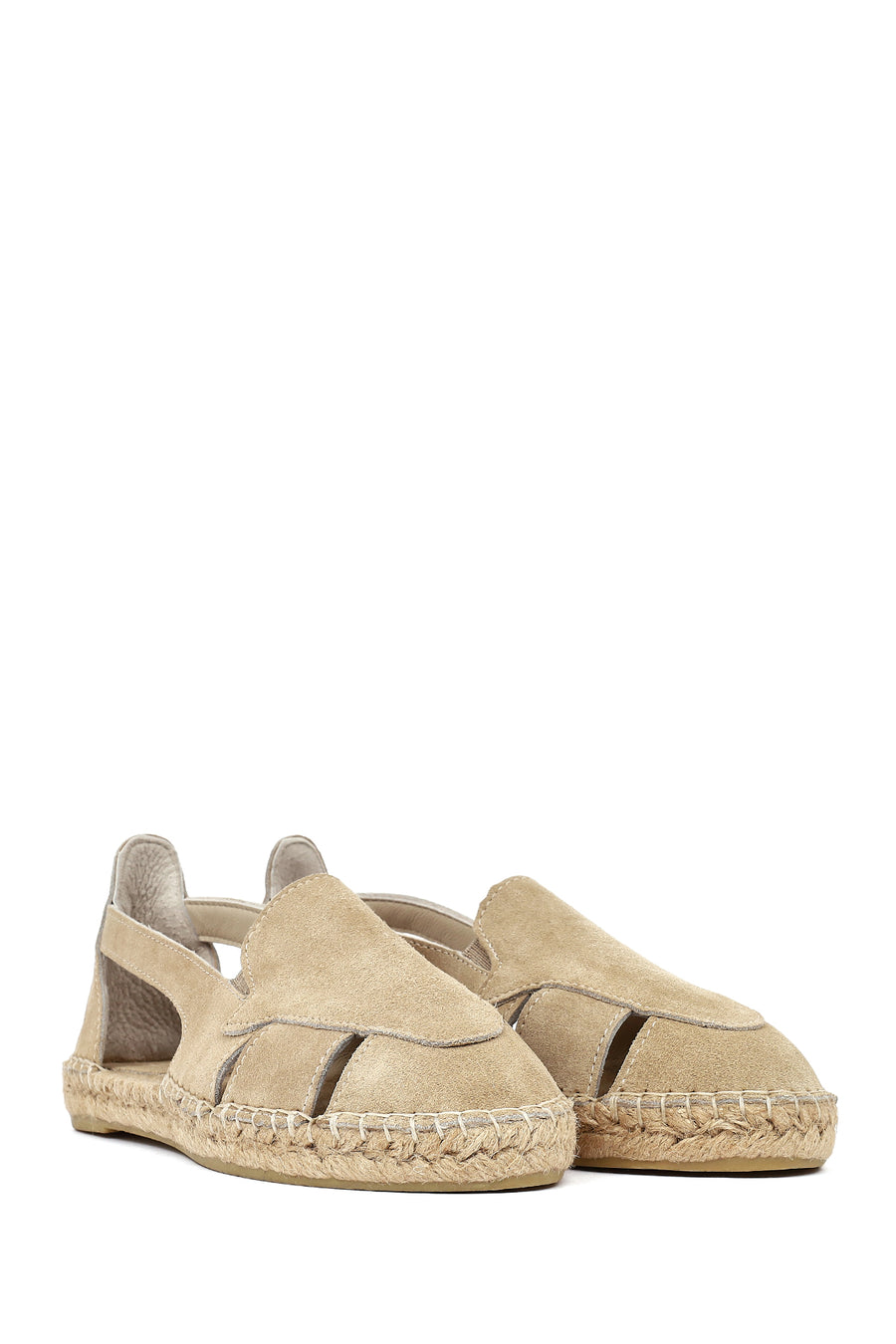 Woman Beige Suede Leather Espadrille Sandals