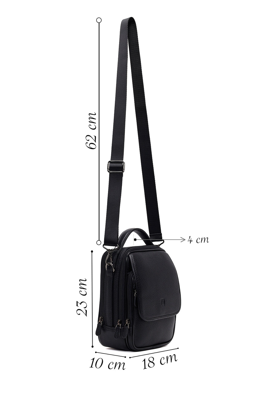 Male Black Long Strap Leather Mini Handbag