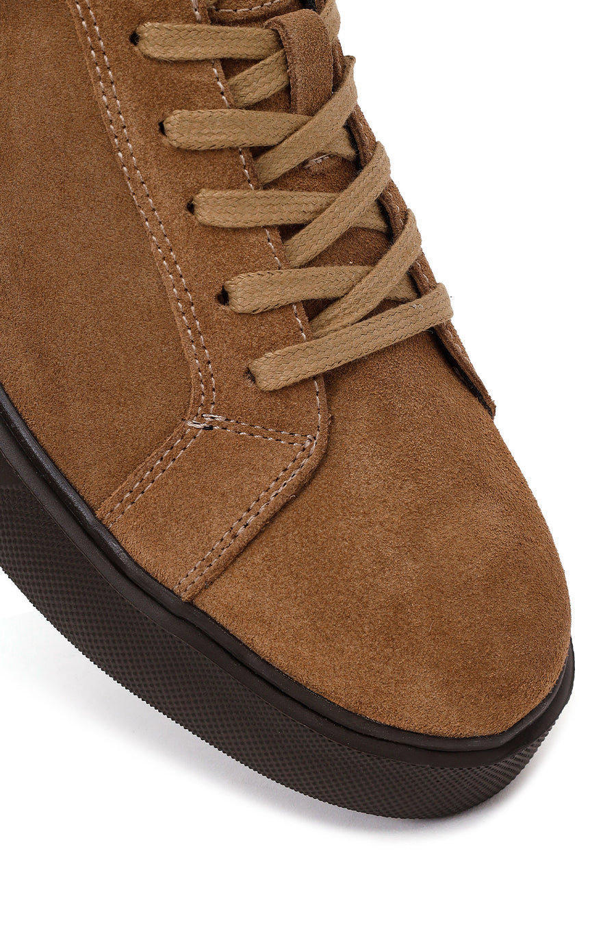 Erkek Kahverengi Bağcıklı Kalın Tabanlı Süet Deri Sneaker