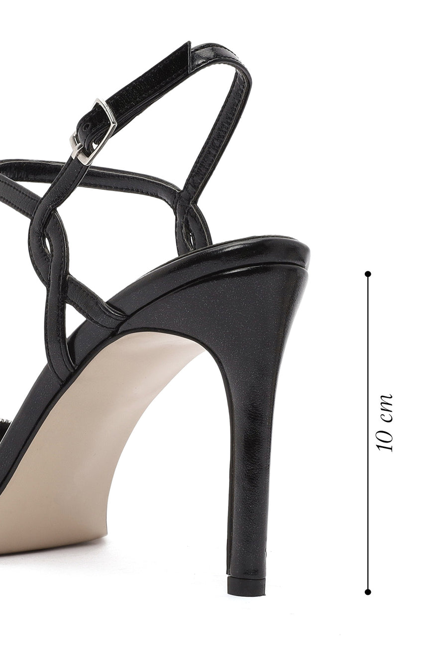 Women's Black Ankle Buckle Stone High Thin Heel Sandals