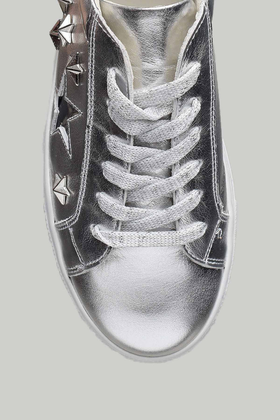 Yıldız Detaylı Gümüş Kadın Deri Sneaker