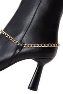 Women's Black Leather Zippered Chain Heeled Classic Boots | Derimod