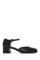 Women's Black Ankle Buckle Low Thick Heel Patent Leather Shoes | Derimod