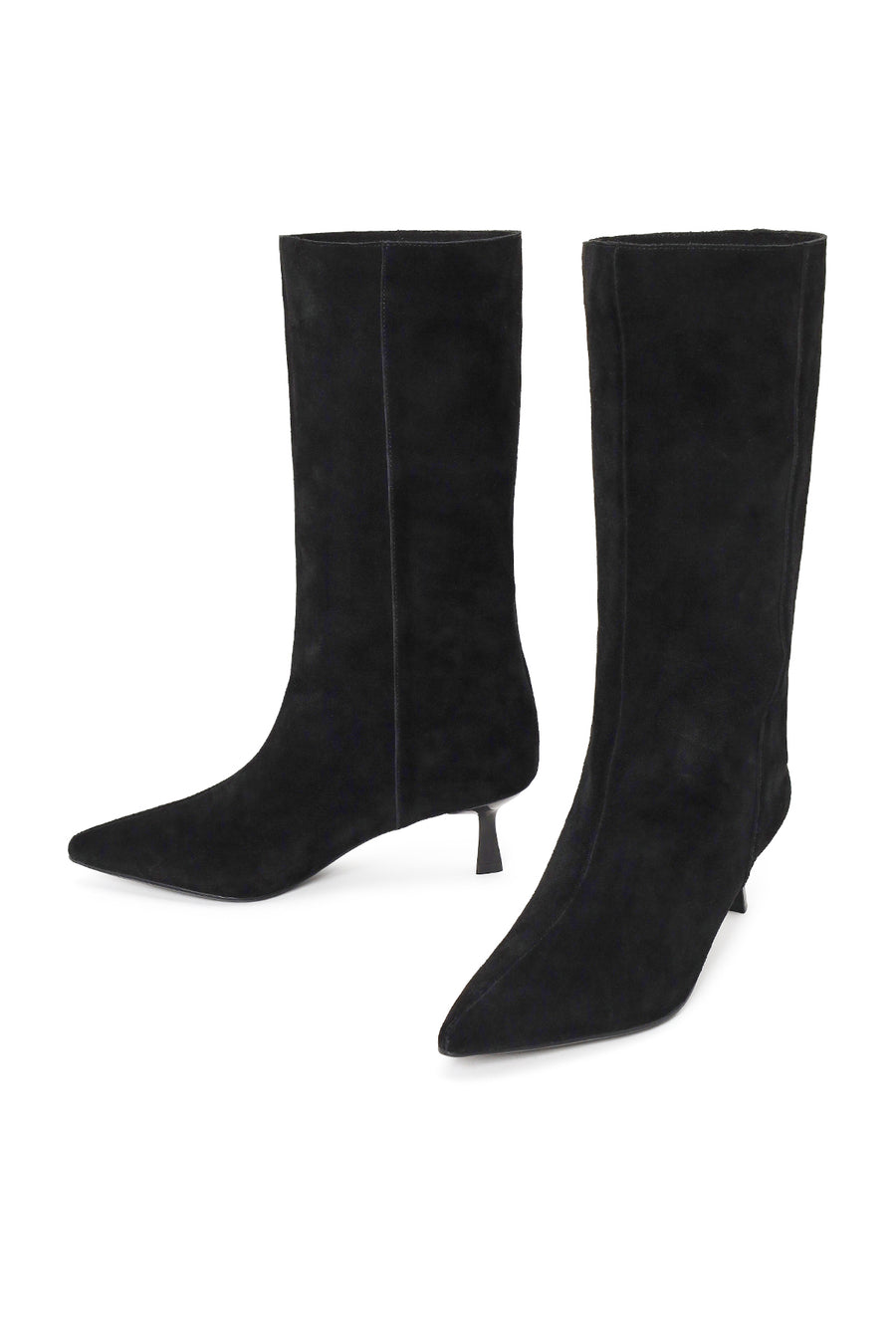 Woman Black Thin-Heeled Suede Boot