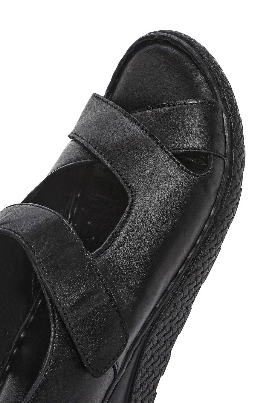 Women's Black Strappy Leather Comfort Sandals