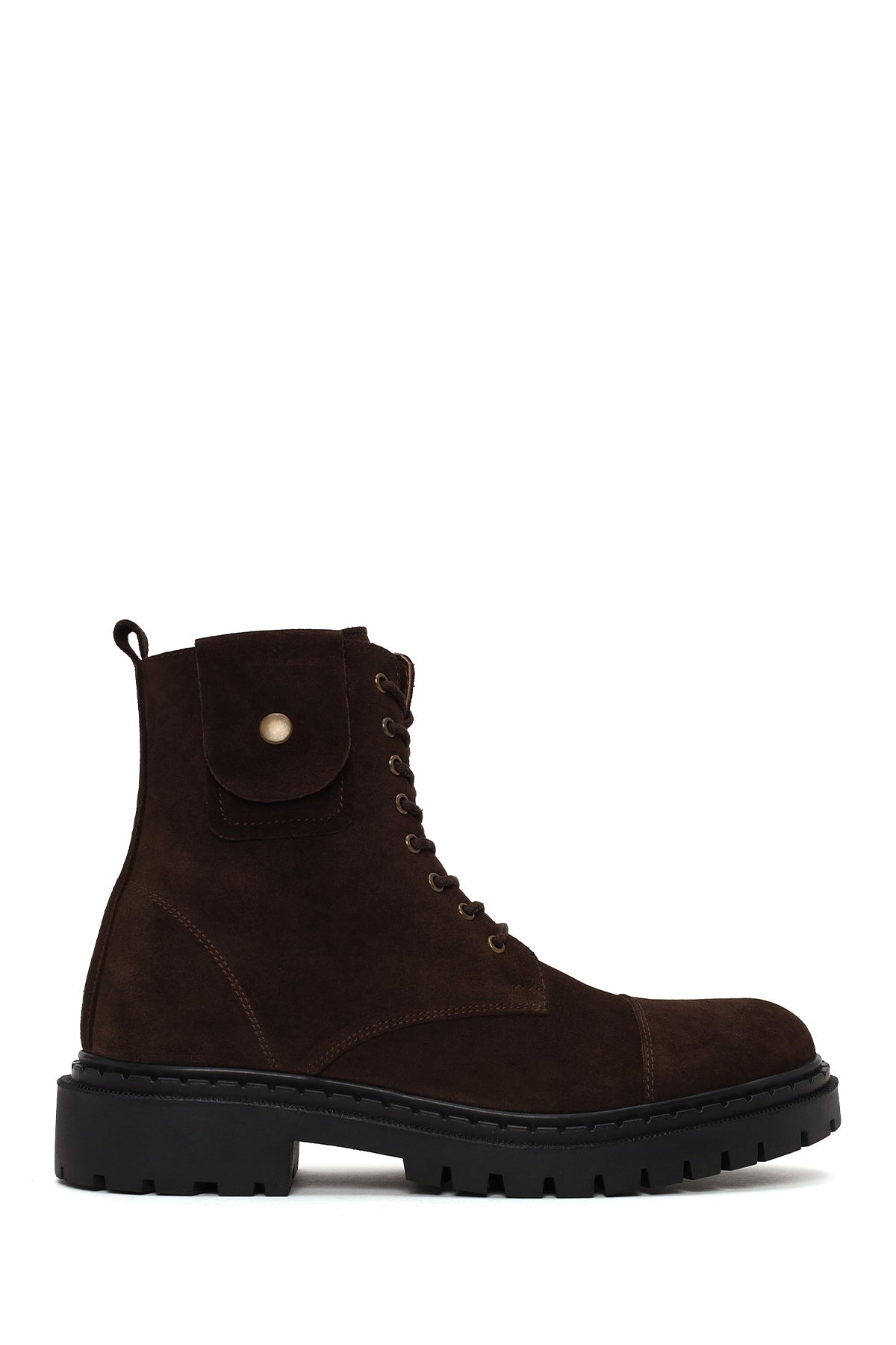 Male Brown Zip Closure Thick-Soled Suede Combat Boots WM650004DS | Derimod